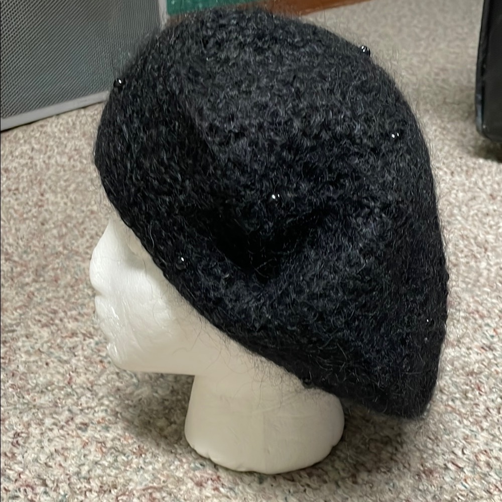 Handmade 100% wool with pearl accent beanie hat